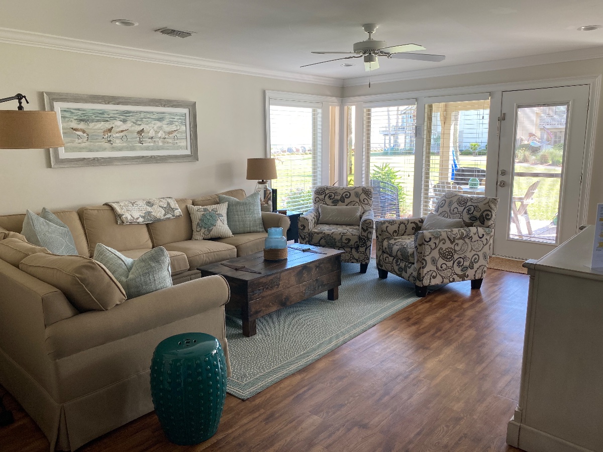 Spacious living room with ocean views 