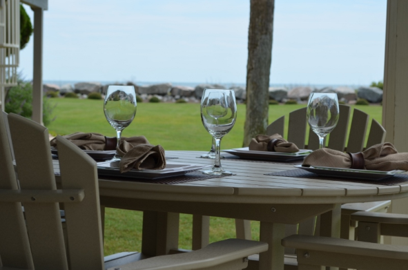 Ocean view outdoor dining and gas grill