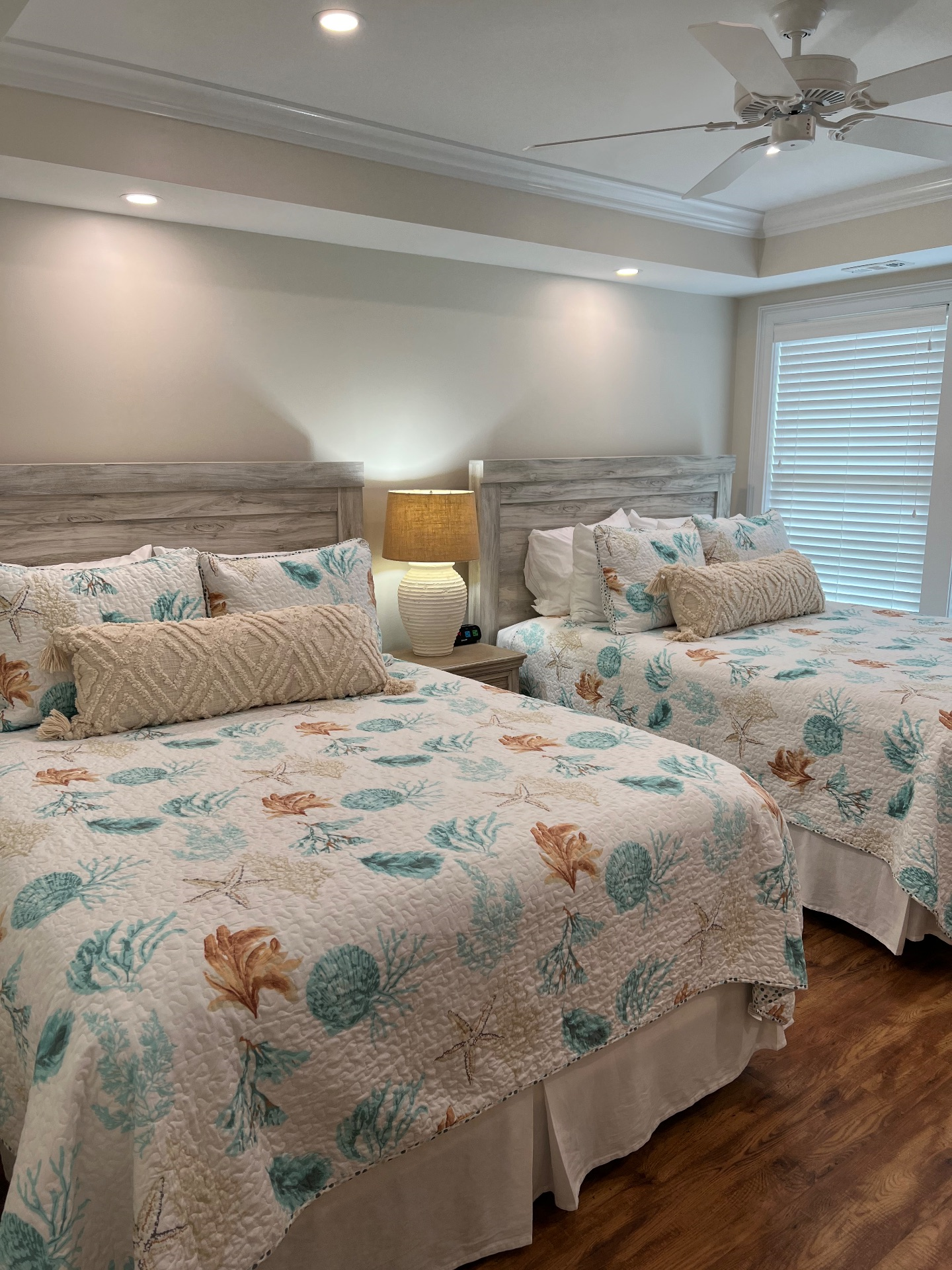 Newly remodeled second bedroom with two queen beds 