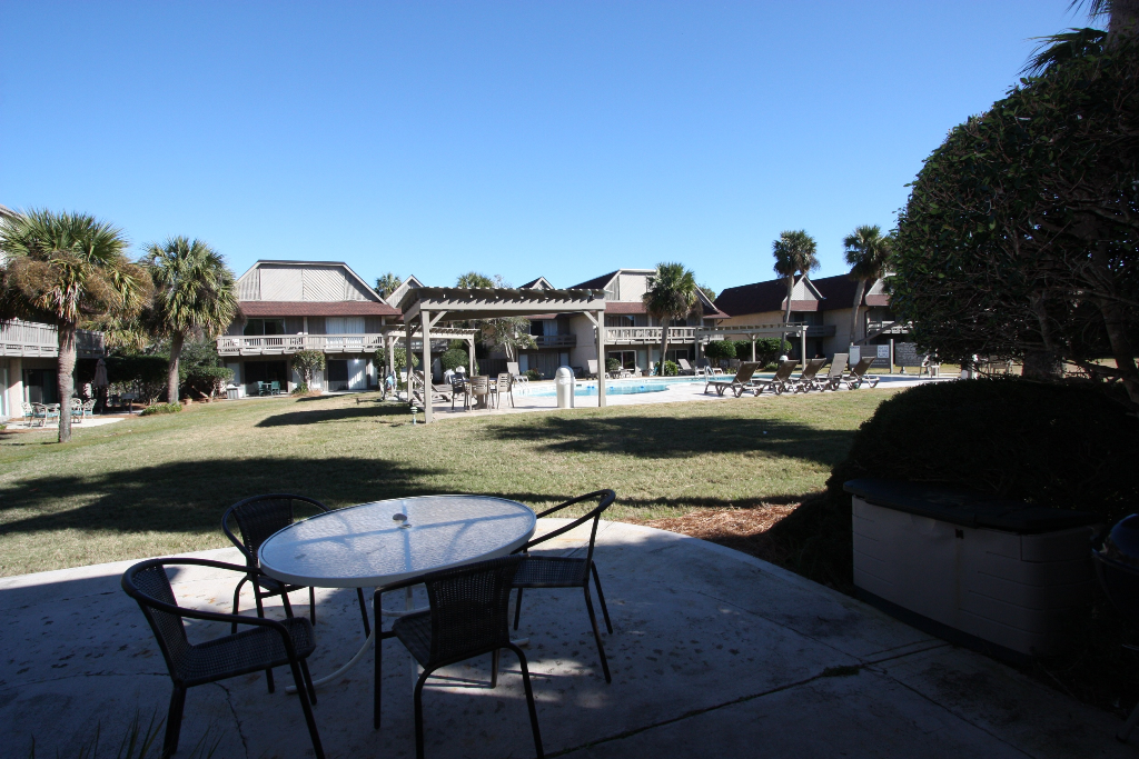 View of private villas pool from villa's patio 