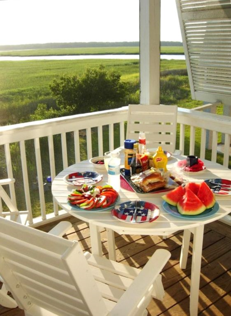 Enjoy a waterview meal on the deck overlooking the waterway and marsh
