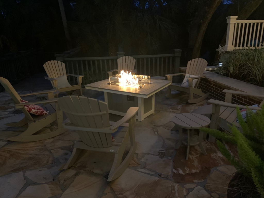Cozy fire table at night