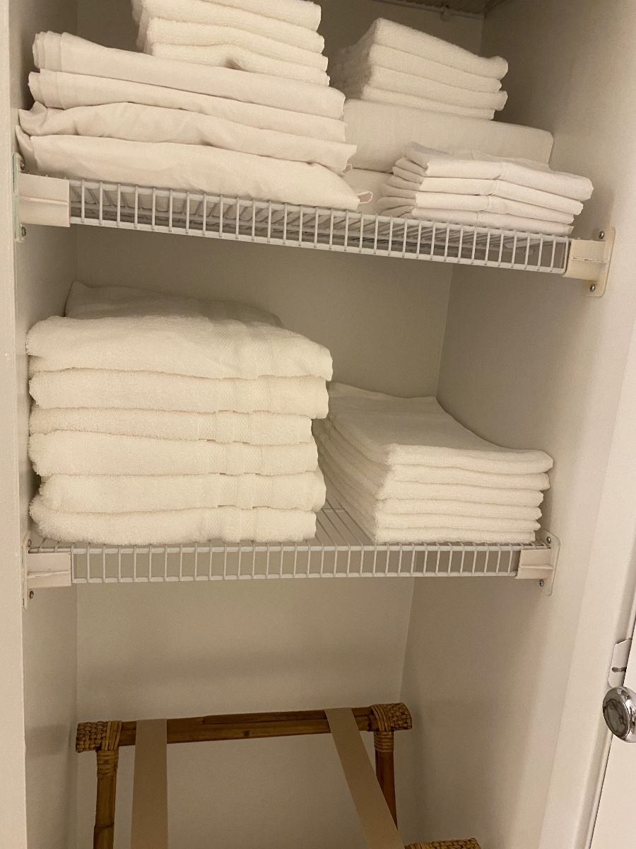 Linen closet fully stocked