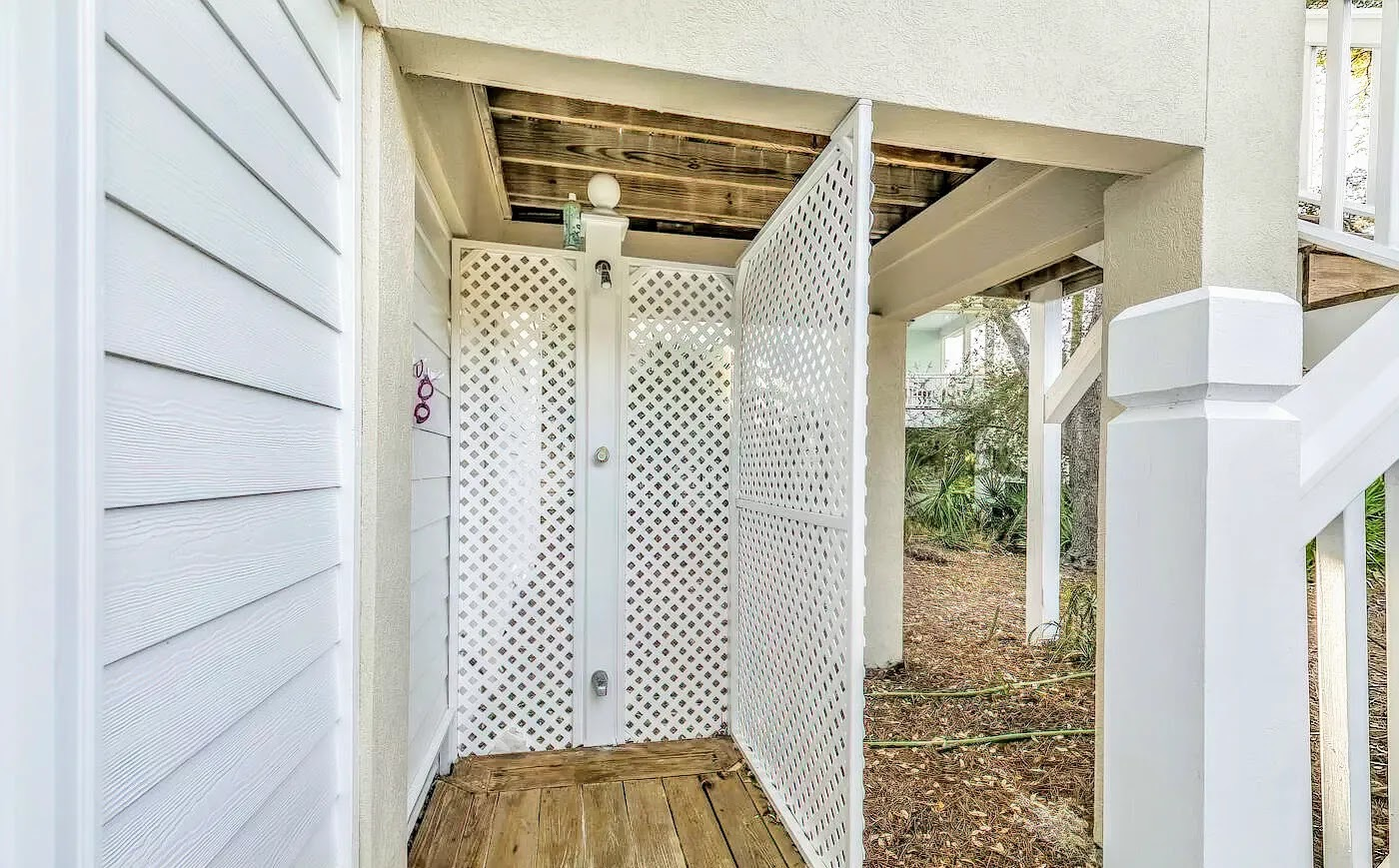 Outdoor shower to rinse off the sand or salt water from your day's adventure